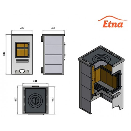 Камин ЭТНА (ДТ-4С) с плитой и т/о Ø115мм ETNA