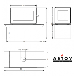 Печь-камин КУБ 3С 800 на подиуме АСТОВ (Astov)
